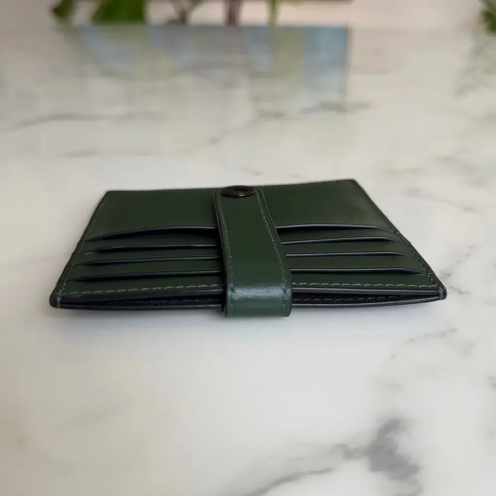 Coach Heritage Card Case Dark Clover Green Leather Snap Wallet C3162 Unisex